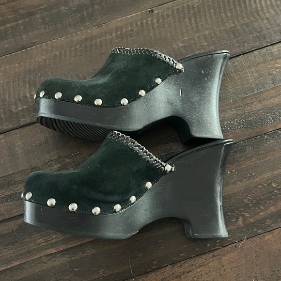 Bebe Rare Vintage Leather Studded Wood Clogs Y2K - Picture 8 of 16